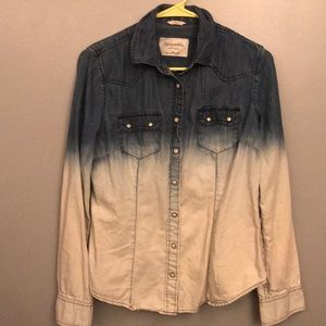 Denim-bleach ombré button-up